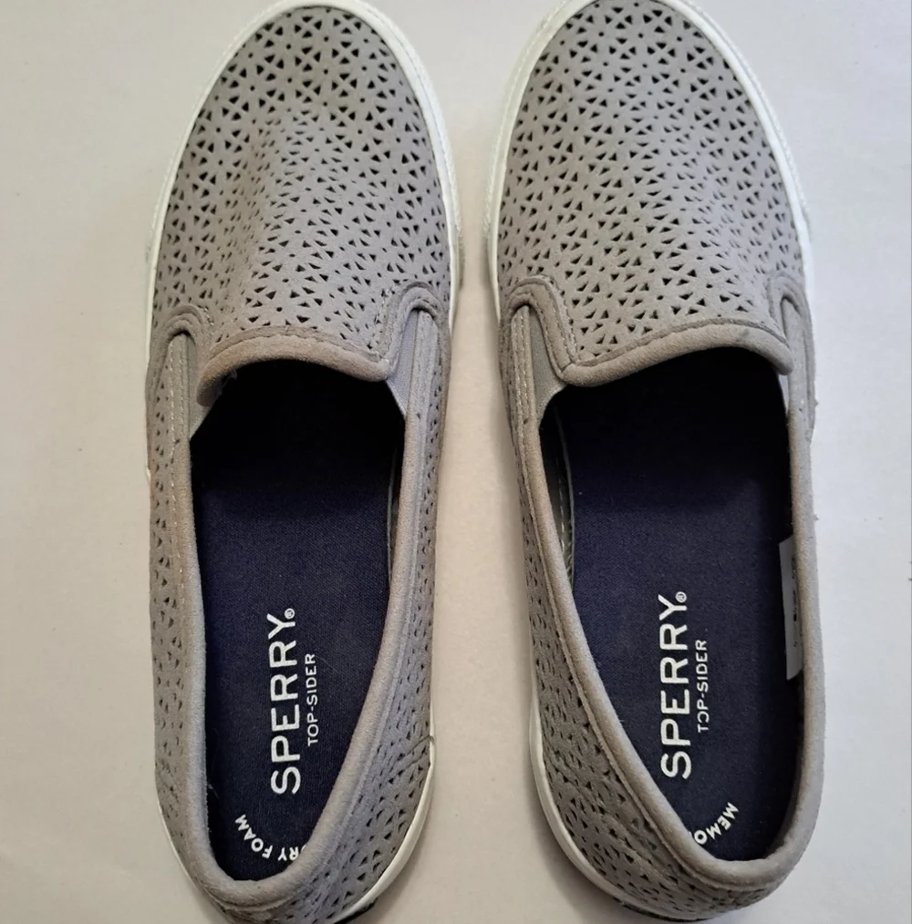Sperry Grey Suede Slip On Shoes Size 6.5